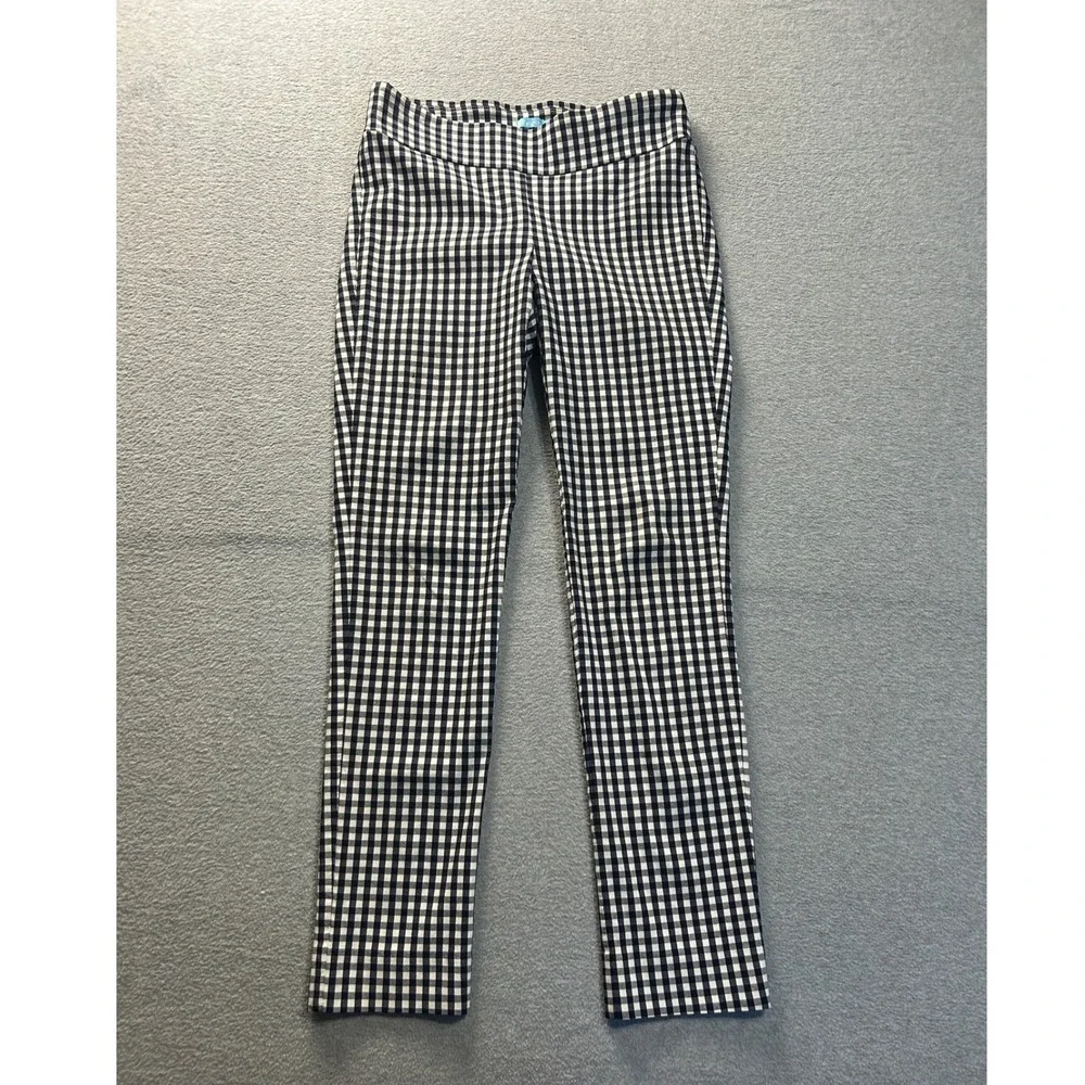 J McLaughlin Ankle Pants Womens 6 Black White Gingham Slim Stretch Preppy PullOn